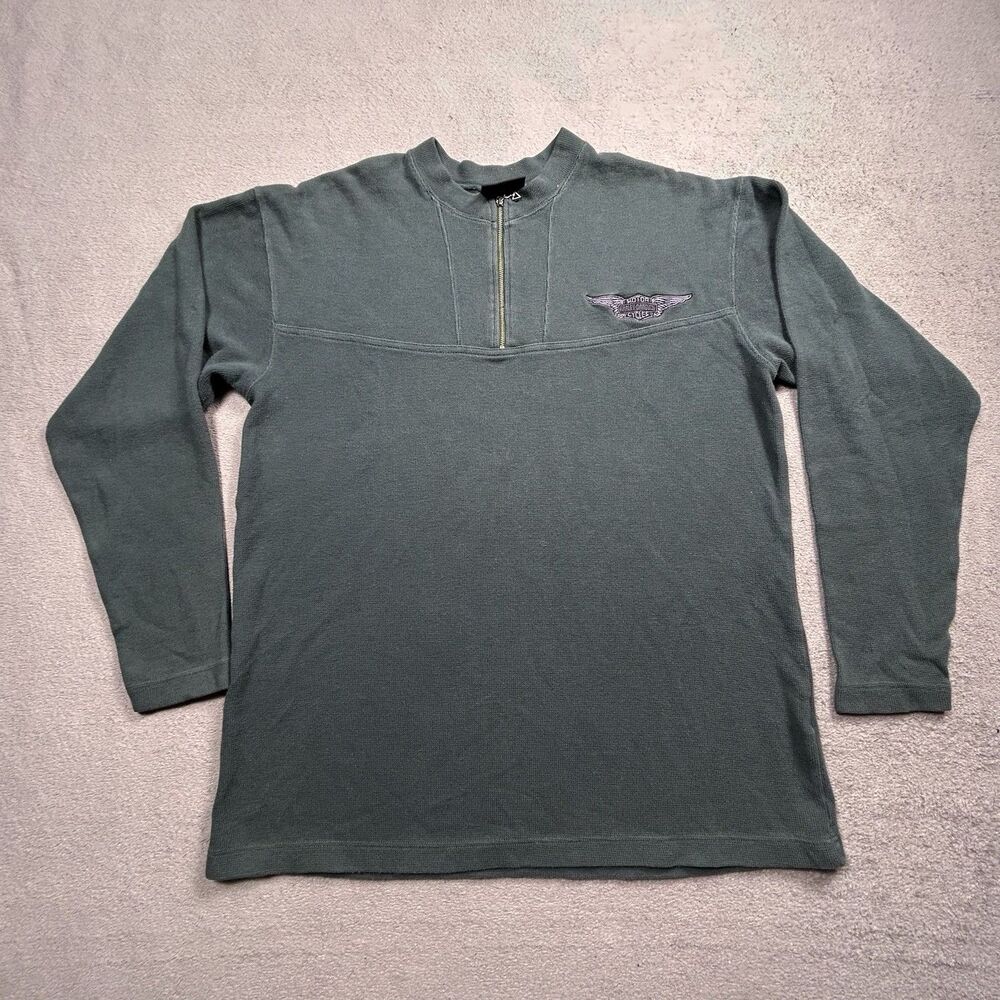 Harley Davidson 1/4 Zip Men M Vintage Thermal Biker Grunge